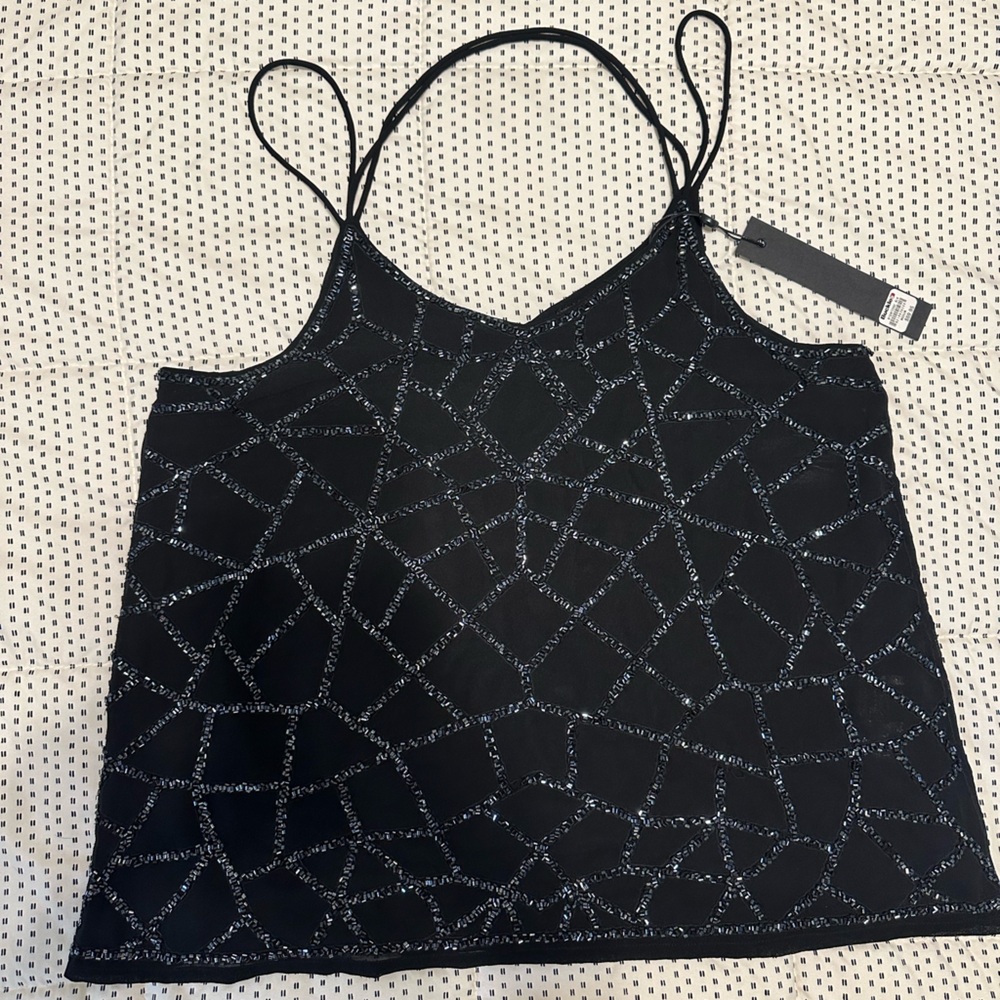Buckle Black Cami Top with Beaded Geometric Design